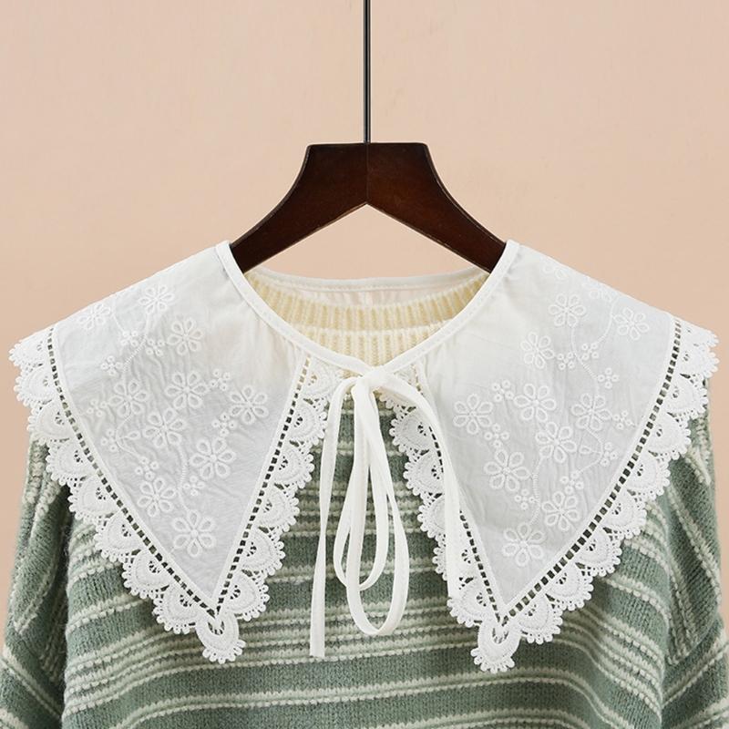 Korean Style Decorative Fake Collar Shawl Wrap Hollow Out Embroidery Sunflower Leaves Lace Necklace Vintage Short Poncho Capele
