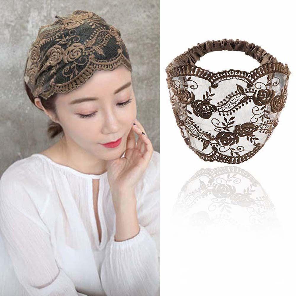 Hair Hoop Lace Flower Headband Non Slip Wide Side Head Wrap Elegant Mesh Hollow Hairbands Daily