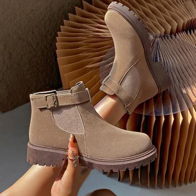 Женская обувь 2024 года, женские ботинки до щиколотки больших размеров, современные ботинки на платформе, женские туфли с пряжкой и круглым носком на среднем каблуке