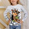 Children's Funny Giraffe 3D Digital Printing Girl Fashion Trend Round Neck Long Sleeved T-shirt