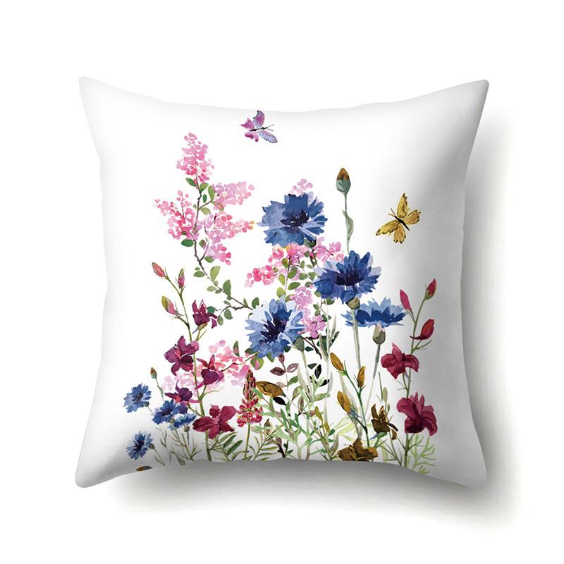 Полиэстеровая наволочка Декоративные цветы Домашнее растение Принт Наволочка Поясничная подушка Чехол на подушку для дивана