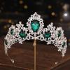 Baroque Luxury Queen Green Crystal Crown Bride Tiara Wedding New Women Korean Princess Headpiece Hair Jewelry Accessories