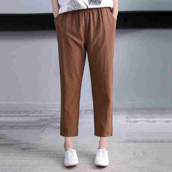 Женские брюки-шаровары, широкие однотонные длинные брюки с карманами, эластичный пояс, свободные походные брюки