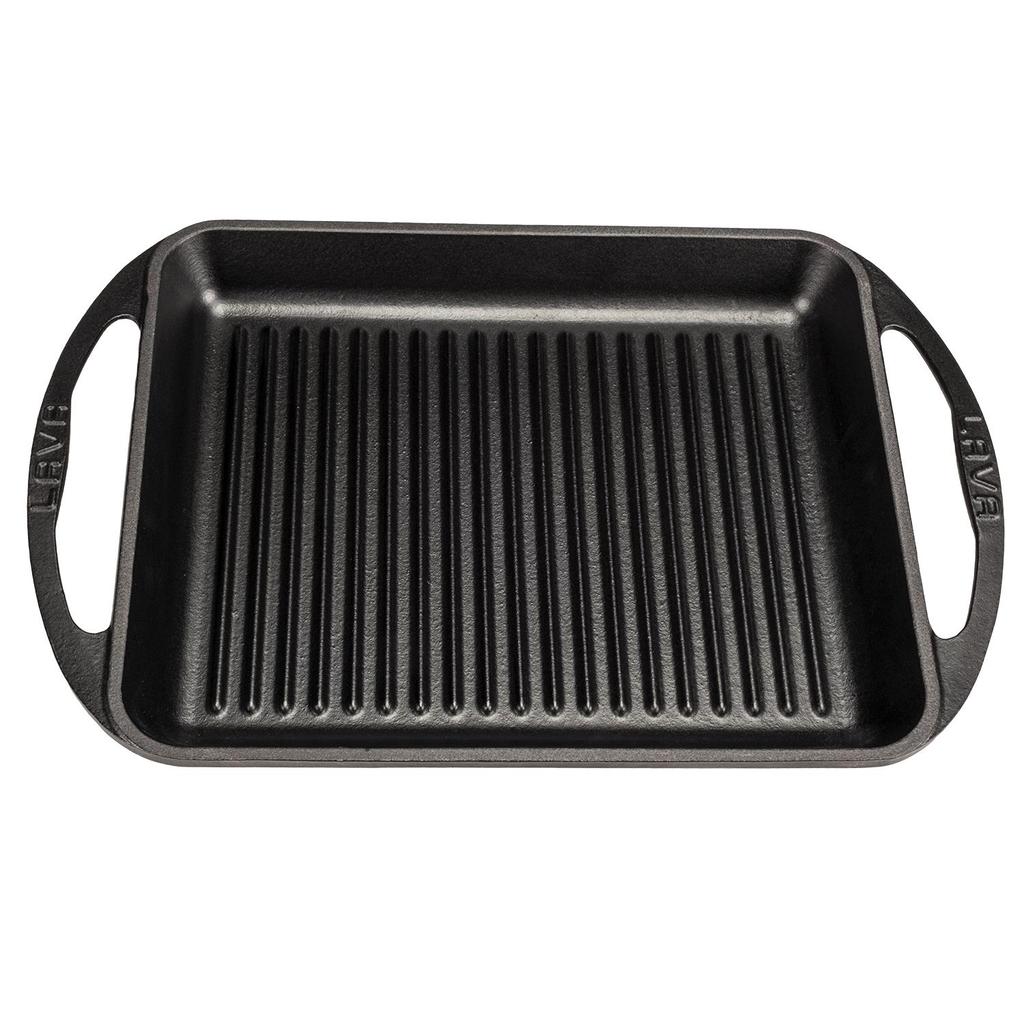 Lava Литая прямоугольная сковорода-гриль Чугунная твердая двойная ручка Размеры 26x32 см.