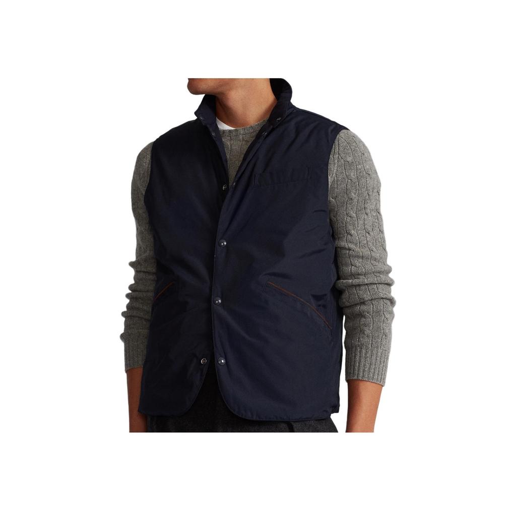 Polo Ralph Lauren однобортный однотонный пуховик без рукавов с карманом на молнии и воротником-стойкой, мужская верхняя одежда темно-синего цвета MNPOOTW1N220072-410