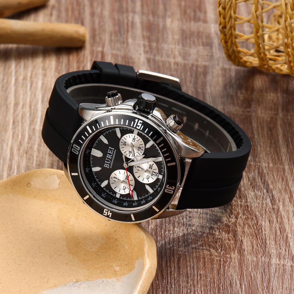 Часы Аналоговый хронограф Кварцевые часы Уретановый ремень Водонепроницаемые Дата Черные часы Подарочные [BUREI] Мужские Мужские Мужские