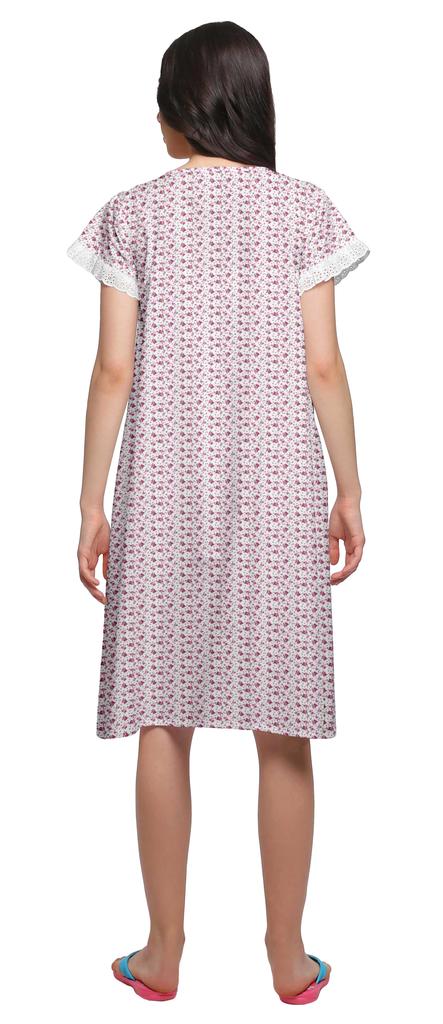 Moomaya Женская ночная рубашка с короткими рукавами и хлопковой кружевной каймой с принтом