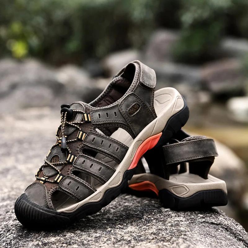 Мода 2025Мужские сандалии Мягкие сандалии из натуральной кожи Обувь Мужчины Большой размер Уличная летняя обувь Комфорт Пляжные сандалии Римская мужская обувь