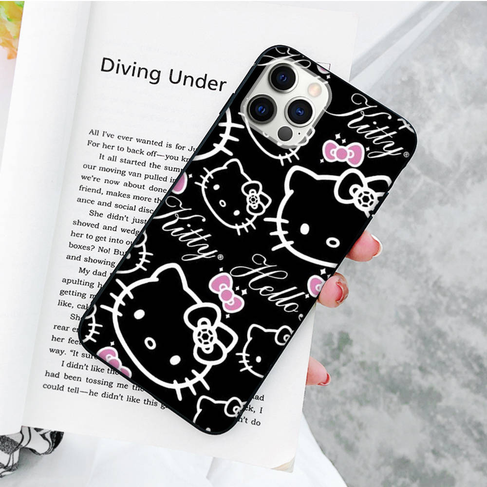 Черный чехол JZ23 Hello Kitty для OPPO Reno 8 6 5 4 Pro Plus Find X3 A17 A3 A31 A38 A40 A53 A54 A55 A74 A76 A78 A77 A80 A94 A95 A96 Lite