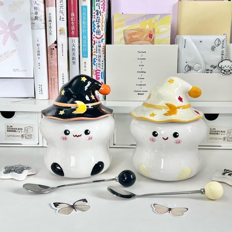 Милая кружка с привидением, с крышкой и ложкой, подарок на день рождения для девушки с высокой ценностью, офисная керамическая чашка для воды, сувенир