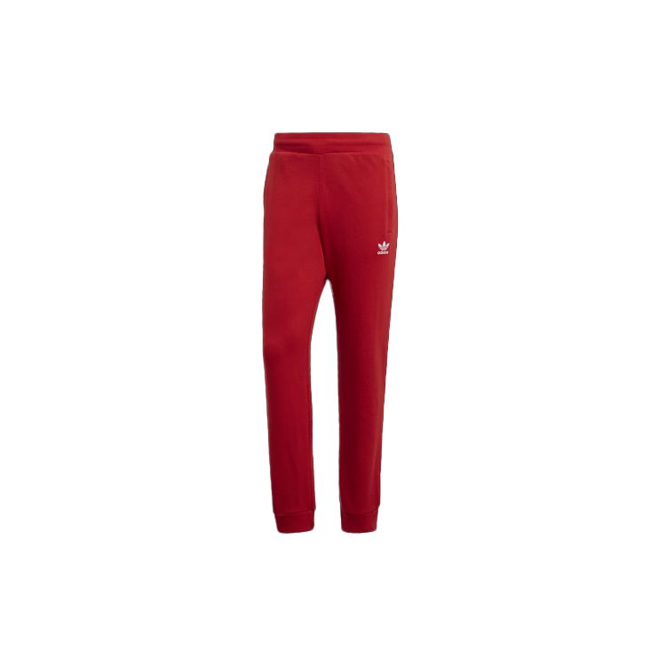 Adidas Originals Trefoil Essentials Cotton French Terry Slim Fit Drawstring Waist Ribbed Cuffs Casual Jogger Pants Men Red DX3618