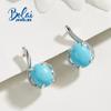 1 Pair of Created Green Turquoise Simple Design Earrings for Women 925 Sterling Silver Elegant Fine Jewelry