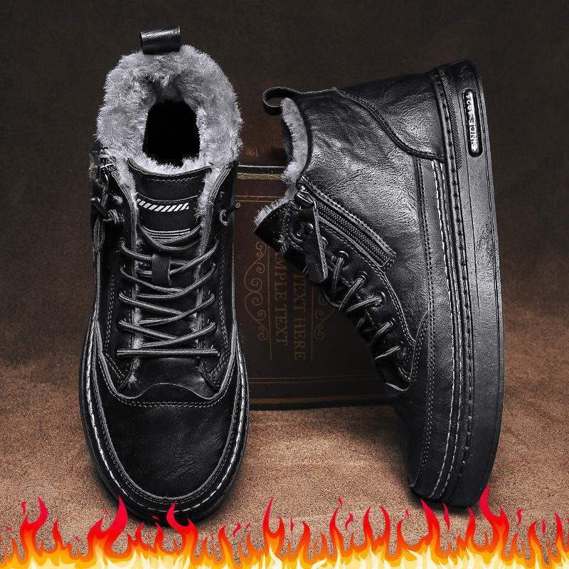 Winter Velvet Luxury Boots Men'S Lace-Up Warm Shoes Comfortble Leather Ankle Boots Retro Men Work Shoes Chelsea Boot Male Causal