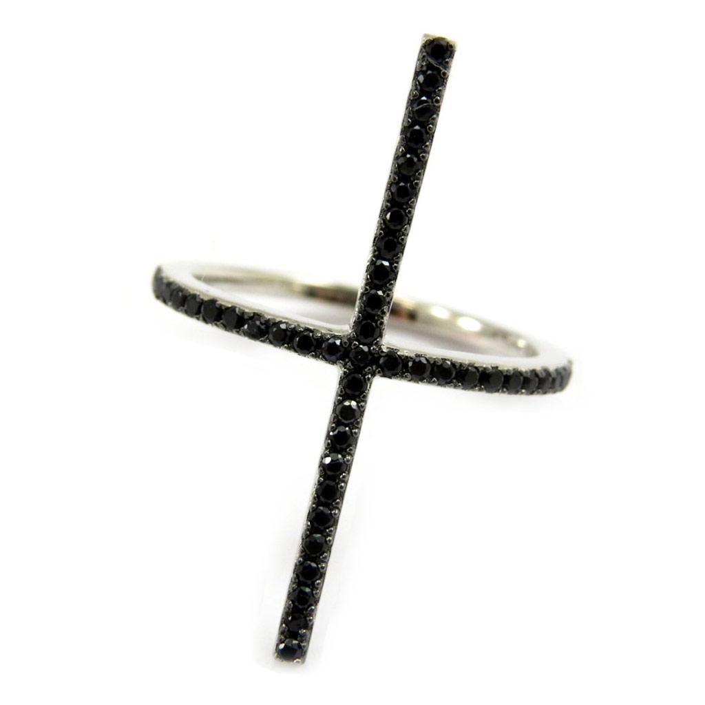 Черное серебряное кольцо "Сисси" (крестик)