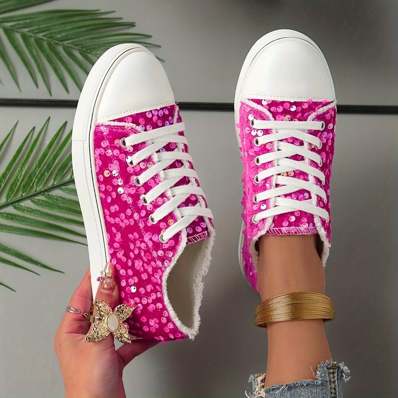 Женские модные туфли цвета розового вина с пайетками и шнуровкой, с круглым носком