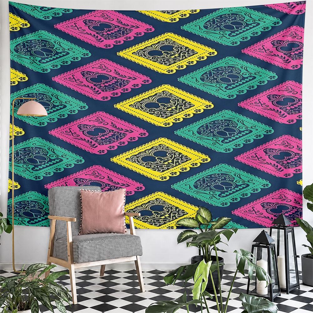 Colorful Decorative Pattern with Heart Motifs Pattern Wall Hanging Tapestry Decorative Tapestry Home Decor for Bedroom and Living Room