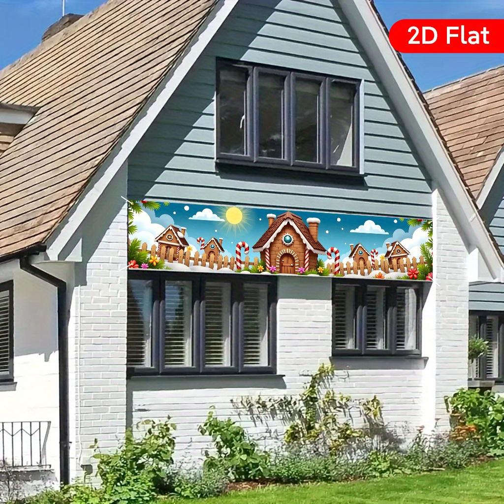 Christmas Village Yard Banner, Fence & Candy Canes Design, 17.7x78.7in Durable Polyester Outdoor Holiday Decoration