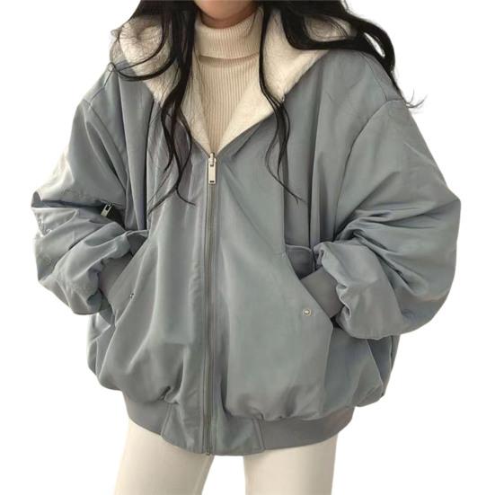 Женское зимнее пальто на флисовой подкладке, двусторонняя куртка-парка с капюшоном на молнии и карманами, повседневная теплая верхняя одежда