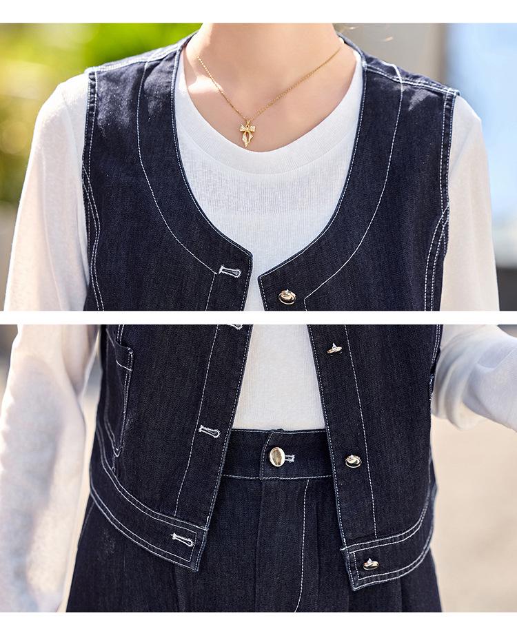 Женский летний джинсовый комплект-тройка темно-синего цвета 2025: Рубашка с коротким рукавом, юбка миди и юбка от костюма в корейском стиле