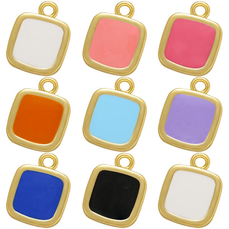 ZHUKOU Geometric Square Enamel Pendant Candy Drop Oil charms for DIY Handmade Earrings Jewelry Accessories VD973
