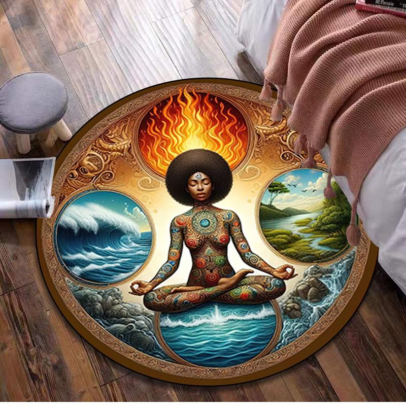 Lotus Meditation Circular Rug Office Decorative Carpet For Living Room Bedroom Door Mat Floor Carpet Computer Chair Area Rug Viking Theme Decor