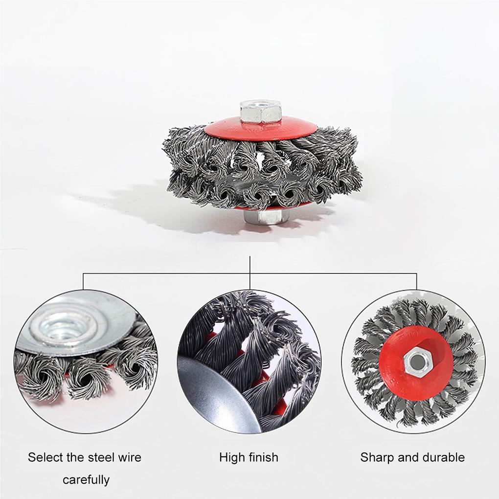 Щетка из витой проволоки с резьбовым хвостовиком, узловая, износостойкая, угловая, скрученная, гофрированная, инструменты для удаления ржавчины для наружных работ