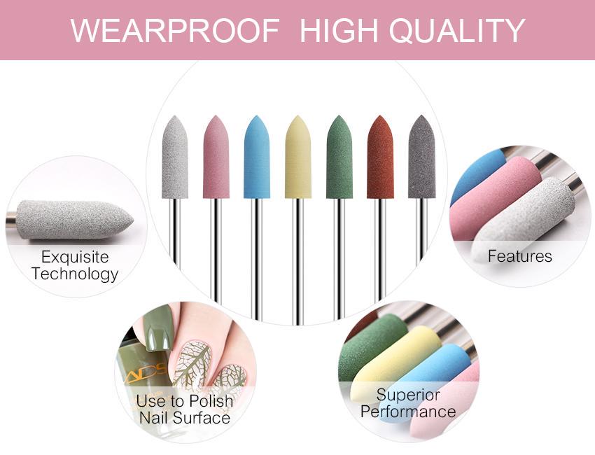 kads 7 цветов резиновые сверла для ногтей фрезы для ногтей польский маникюрный инструмент для поверхности ногтей