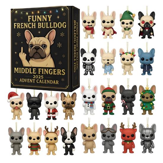 Funny French Bulldog Middle Finger Rubber Duck Advent Calendar 24 Christmas Countdown Box for Tree Decor Festive Bath Toy Gift for Kids Adults