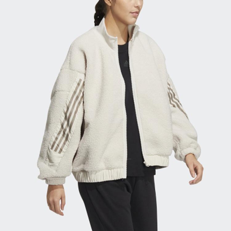 (WMNS) adidas Solid Color Zipper Stripe Casual Jacket Bauxite Brown Women's HM7456