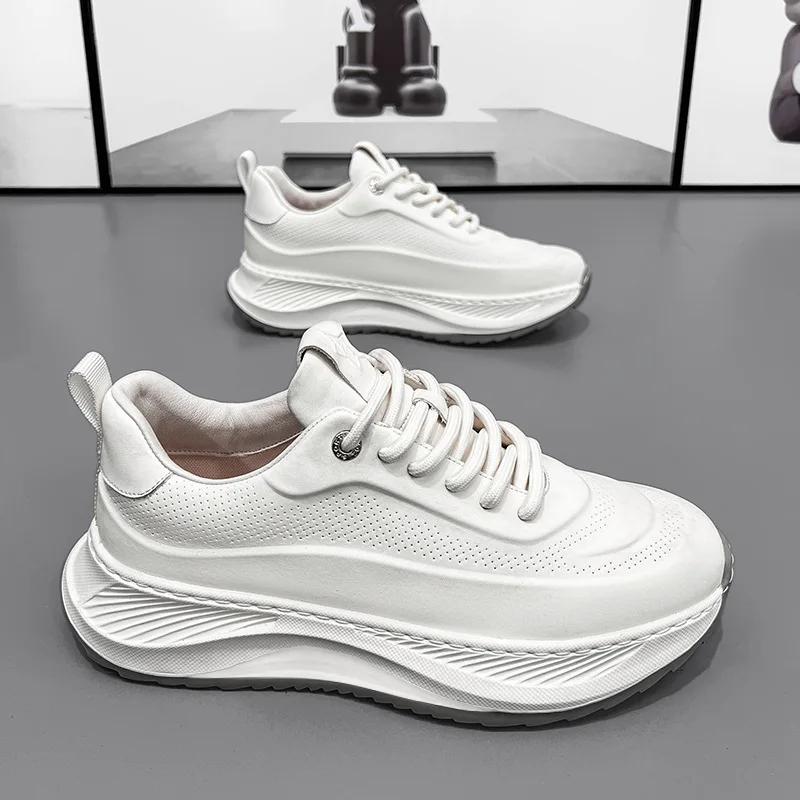 Модные мужские летние кожаные кроссовки, трендовые универсальные кроссовки для папы, повседневные нескользящие кроссовки для бега, модная обувь для увеличения роста, мужская обувь Homme