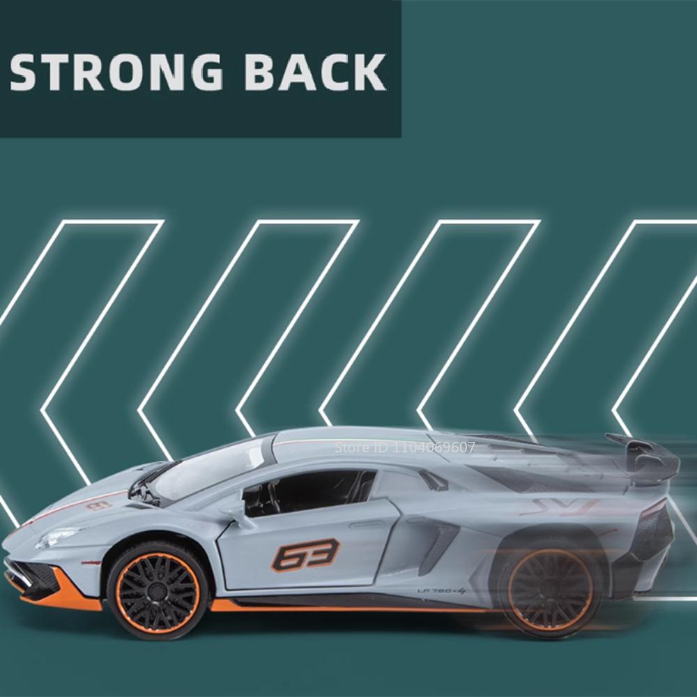 1:32 Модель Спортивного Автомобиля Lamborghini Aventador SVJ LP780-4 Игрушка Металлическая Литая Распашные Двери-Ножницы Открываются Имитация Звука Света Хобби Подарки