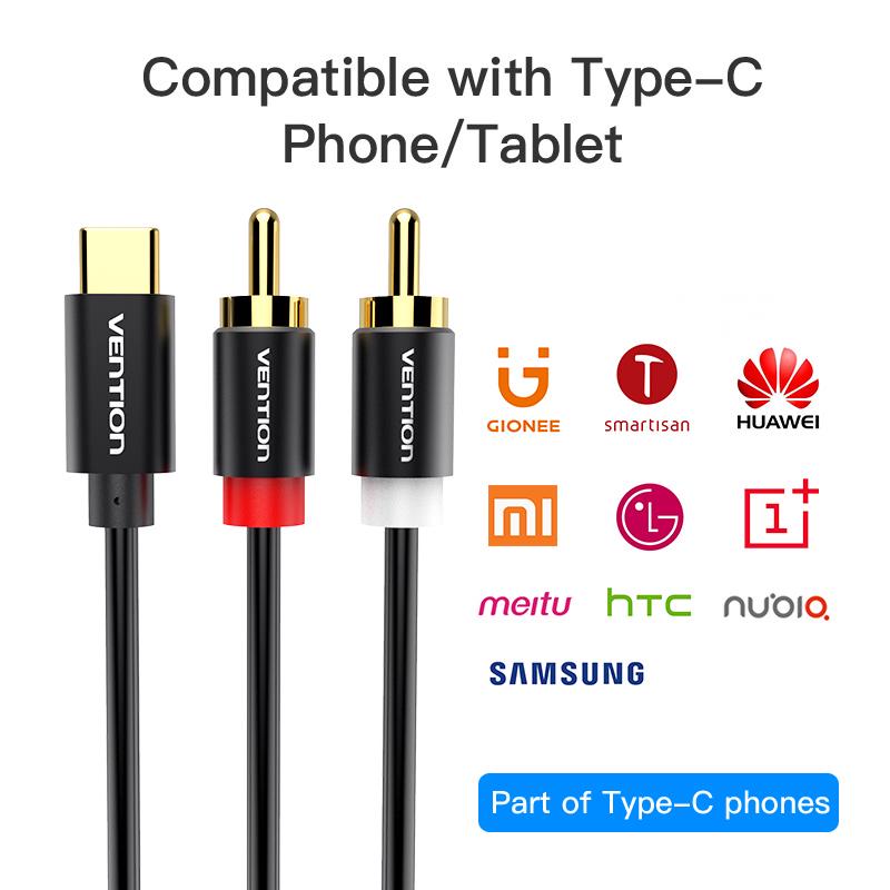 Аудиокабель Vention USB C RCA типа C «папа» на 2 «разъема RCA» для iPhone Sumsung Xiaomi TV
