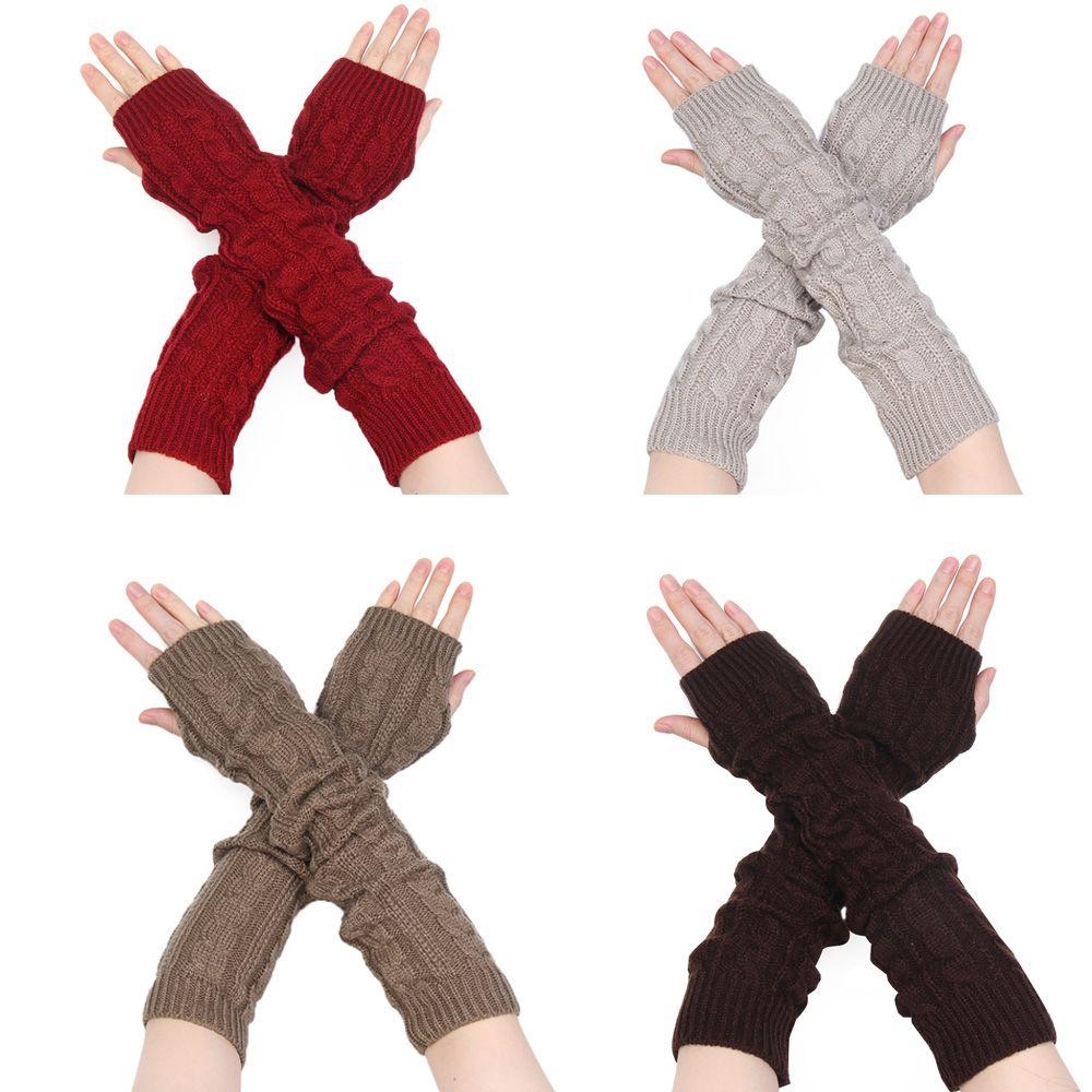 Women Man Autumn Winter Imitation Sleeves Knitted Mittens Long Gloves Arm Warmers Twist Pattern