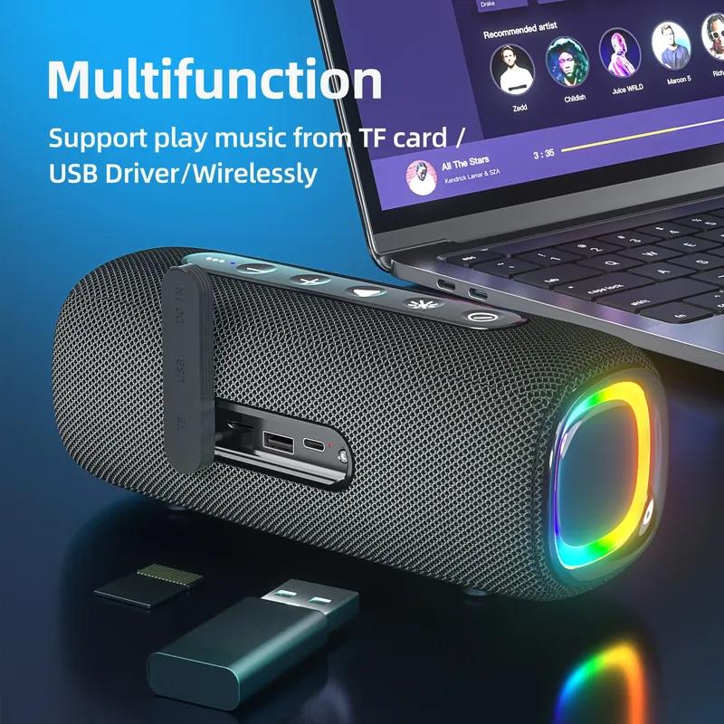 20 Вт Беспроводной Bluetooth-динамик EBS608 Hifi Бумбокс Bluetooth 5.3 Мощные Басы RGB Светодиодная Подсветка Карта TF USB-накопитель Воспроизведение Длительное Время Воспроизведения для Музыки