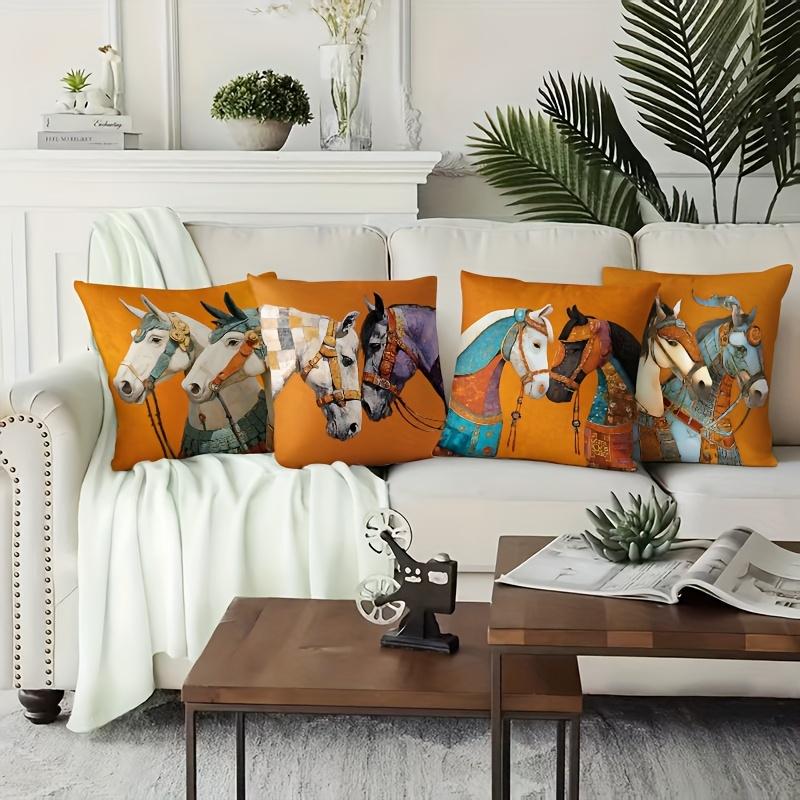 Vintage Decorative Horse Throw Pillow Covers, Ornate Double-Sided Printed Cushion Cases, Boho Western Decor Bedroom Living Room