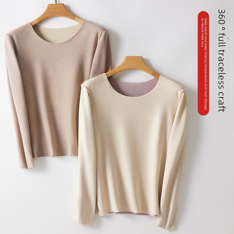 Женское немецкое бархатное бесшовное термобелье: Самонагревающаяся, теплая рубашка из плотного бархата с длинным рукавом для осени/зимы, большой размер.