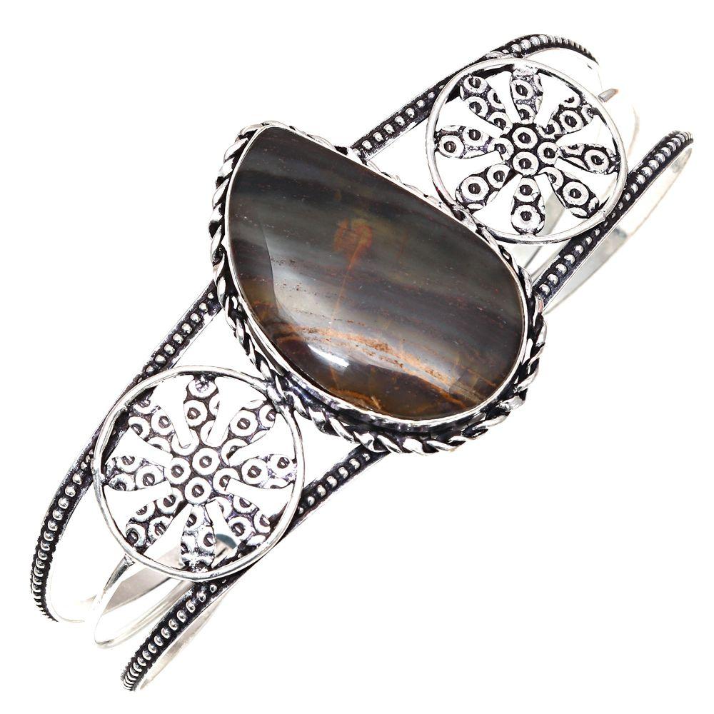 Design Jasper Gemstone Handmade Silver Jewelry Cuff Bracelets 7''Adjustable