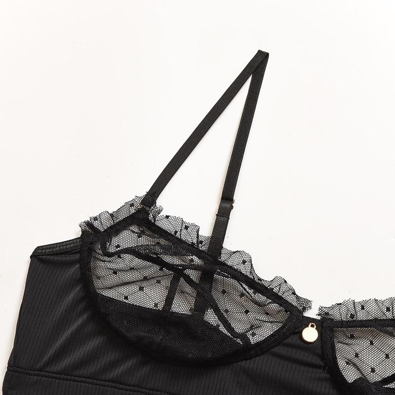 Сексуальный кружевной женский бюстгальтер Ellolace с рюшами, кружевное белье, женское нижнее белье, прозрачные короткие комплекты для ухода за кожей, короткие комплекты, эротические интимные комплекты