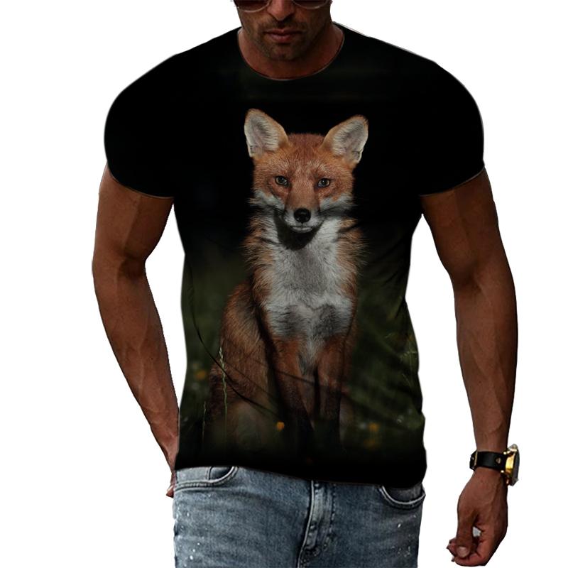 Fashion Personality Fox Graphic T Shirts Summer Men Casual Animal Pattern Printing T-shirt Hip Hop Harajuku Style T-shirt Top