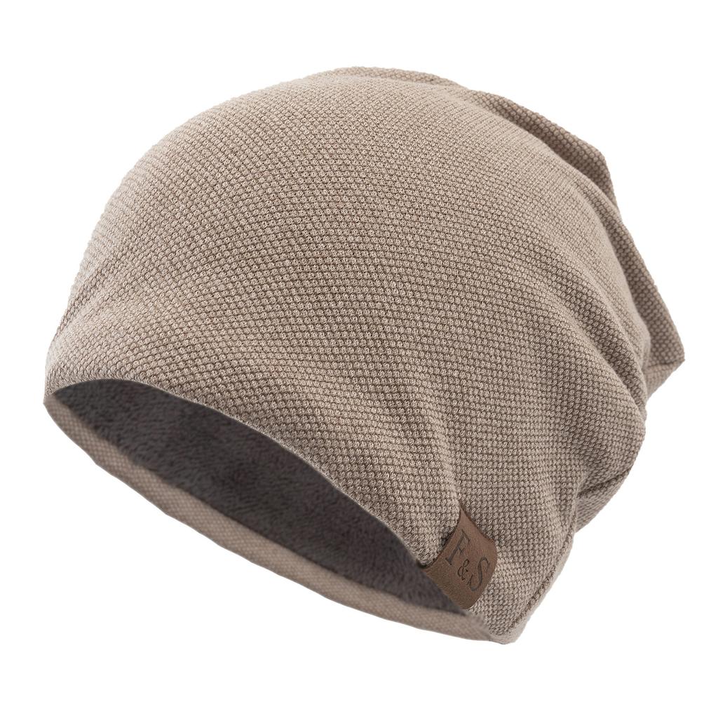 Autumn/Winter Beanie Hat Casual Fleece-Lined Thermal Solid-Colour Loose-Fit Knitted Hat for Men and Women