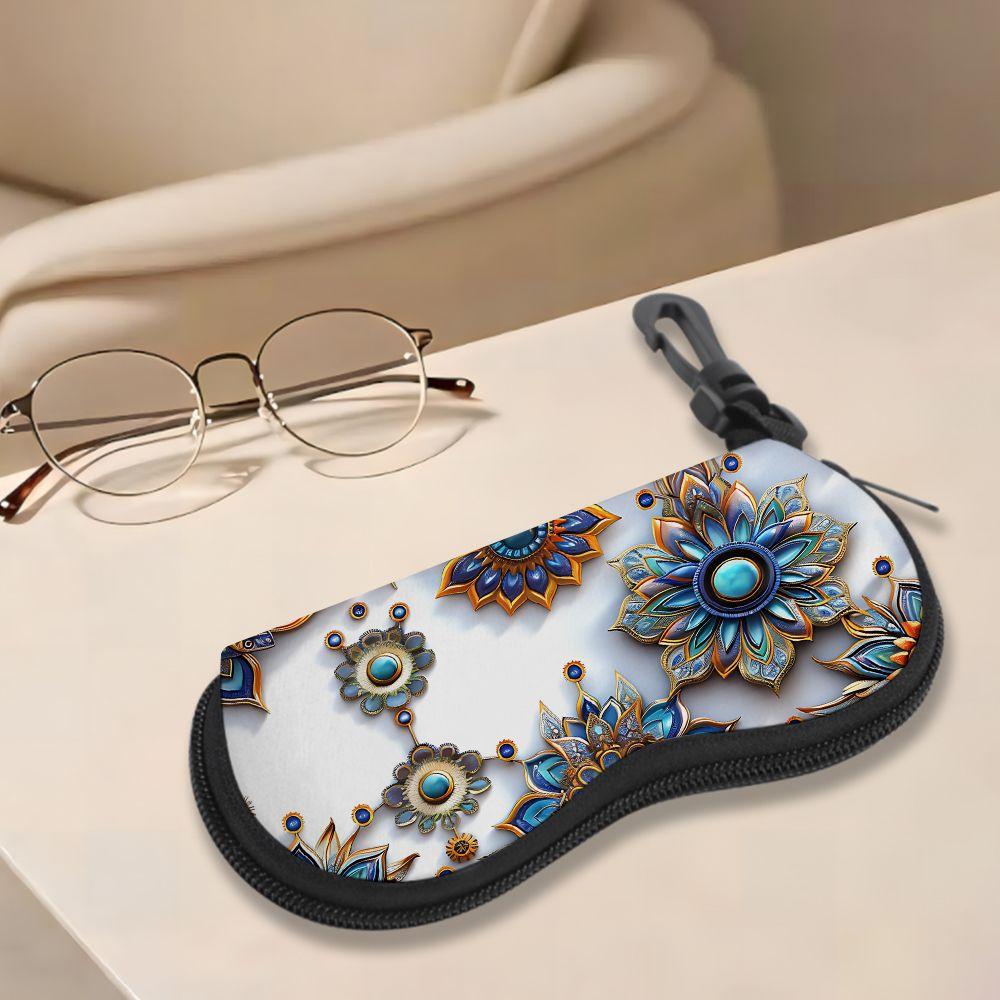 2D-Bohemian Mandala Floral Pattern Sunglasses Case, Zipper Eyeglasses Protective Holder, Stylish Vintage Decorative Eyewear Storage Box for Women Trav