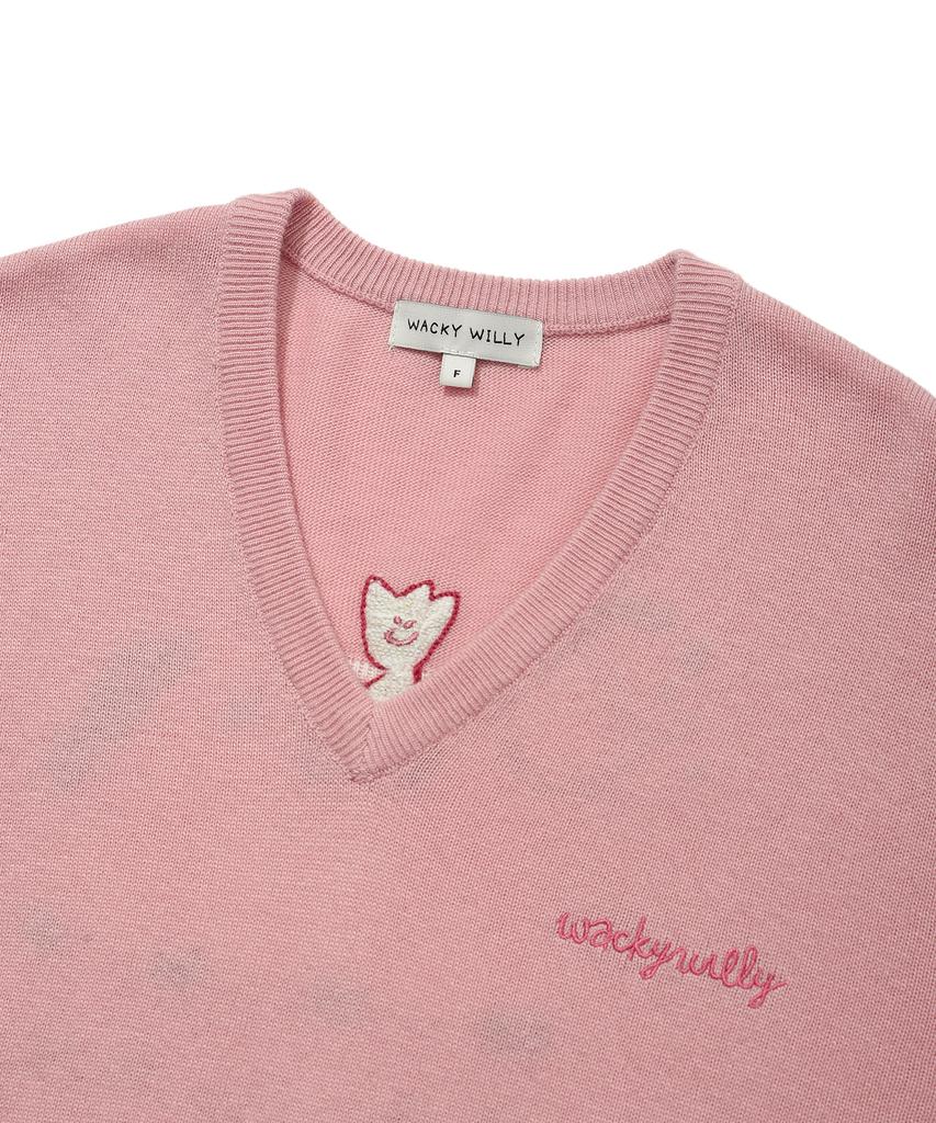 WACKY WILLY Women'S Kiki Embroidered V-Neck Pullover Knit Pink