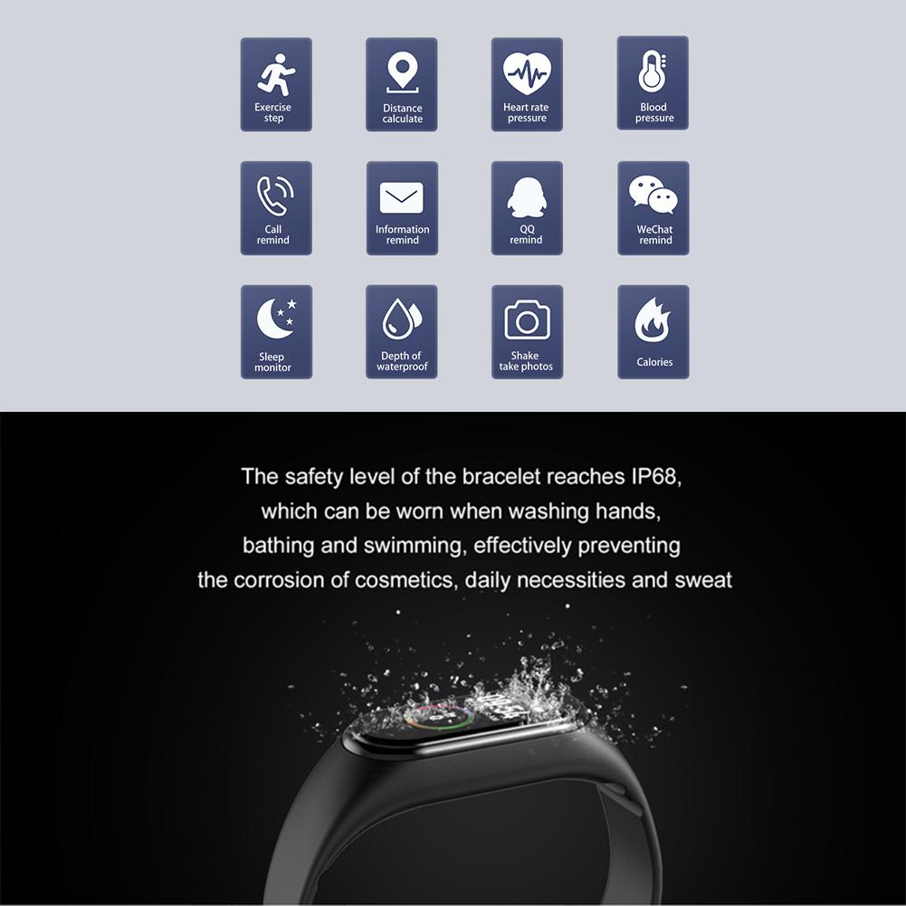 Водонепроницаемый M4 Смарт-часы Браслет Монитор артериального давления и сердечного ритма Смарт-браслет Фитнес-трекер Браслет для Android IOS