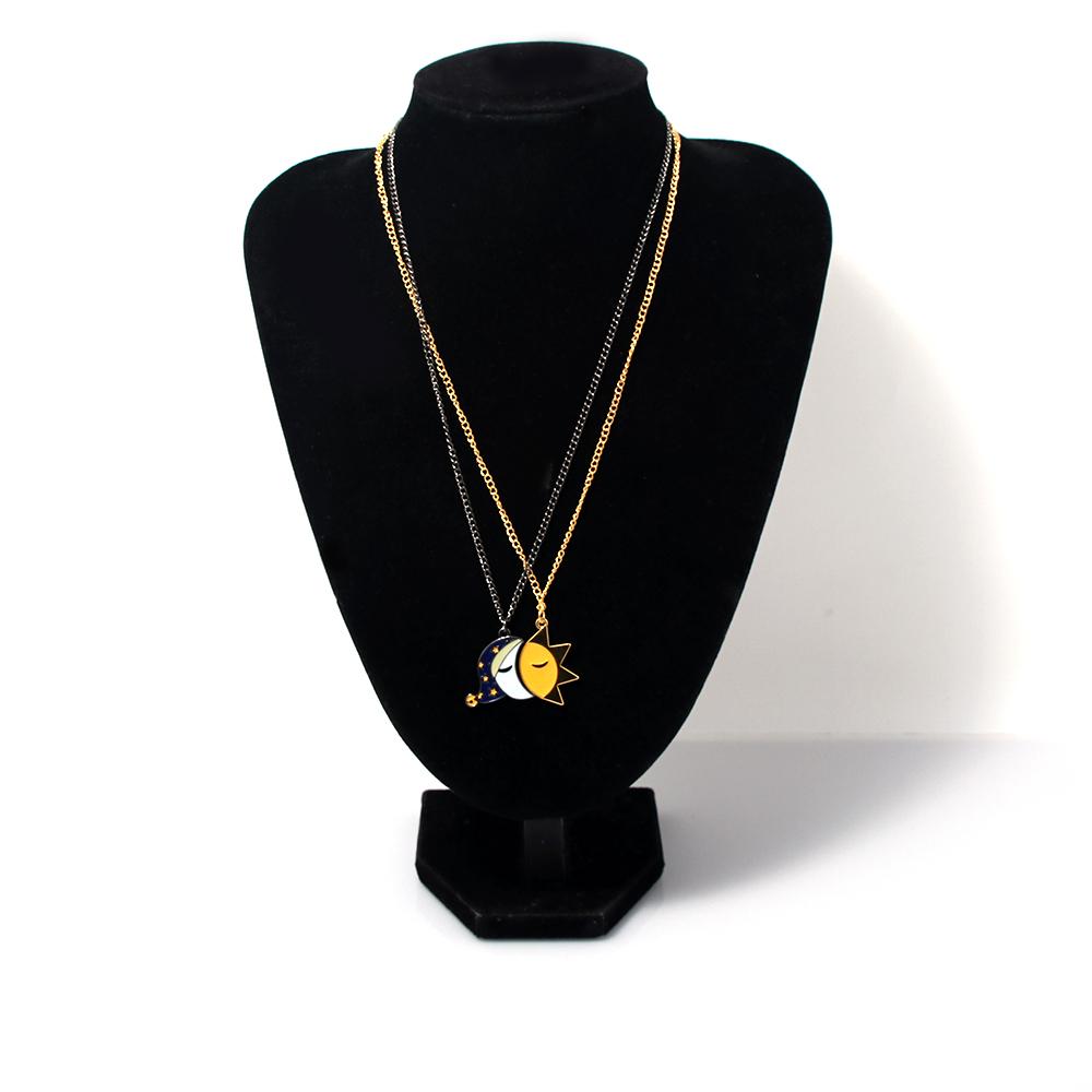 A Set Couple Sun and Moon Splicing Necklace Good Night Expression Pendant Necklace for Women Men Valentine's Day Gift