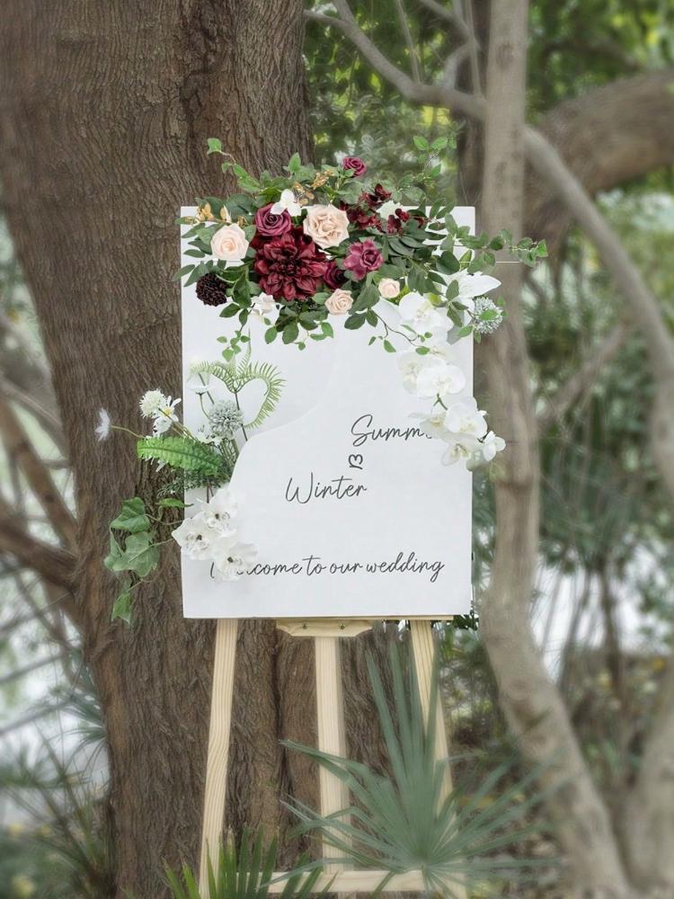 Приветственный знак, свадебный цветочный гирлянда, искусственные цветы, фон, гирлянда для церемонии, приемной двери, настенный мольберт, украшение для дома, прихожая, декор стола