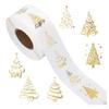 500 шт. Рождественские наклейки в рулоне Золотая фольга Наклейки-этикетки с рождественской елкой Зимние праздничные круглые самоклеящиеся наклейки для конвертов, приглашений, открыток