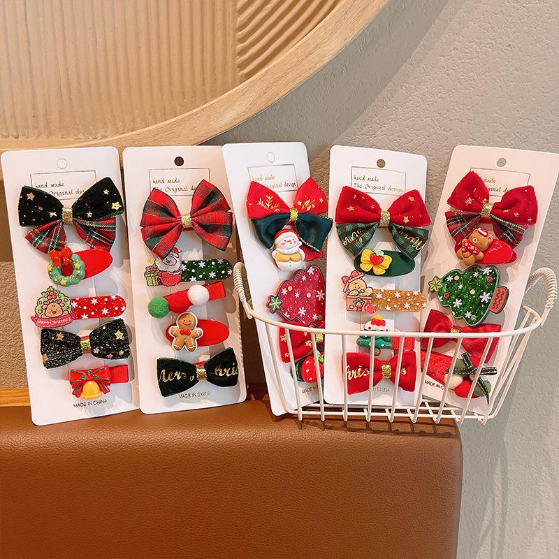 Christmas Hair Accessories Set for Kids: Cute Cartoon Hair Clips & Ties for Little Girls