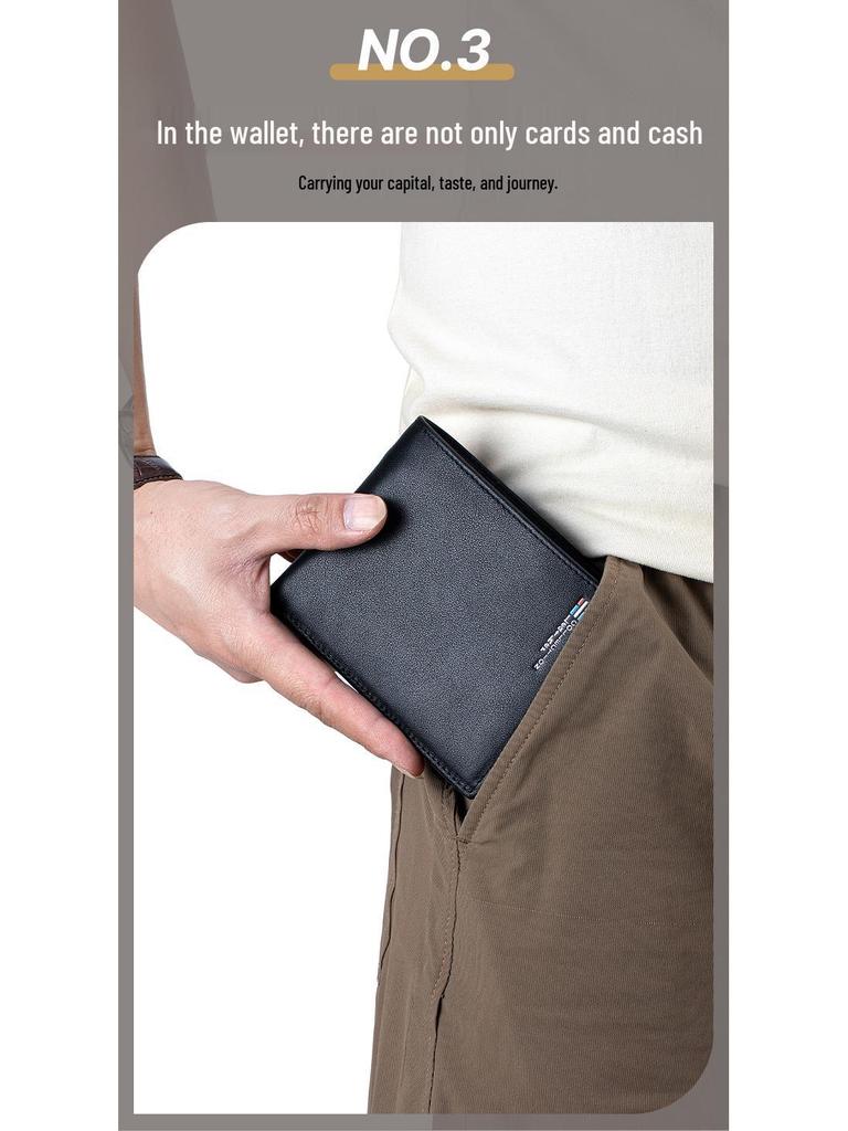 Новый мужской кожаный кошелек - Короткий кошелек из коровьей кожи высшего слоя, Зажим для денег, Подарок для отца, мужа или парня