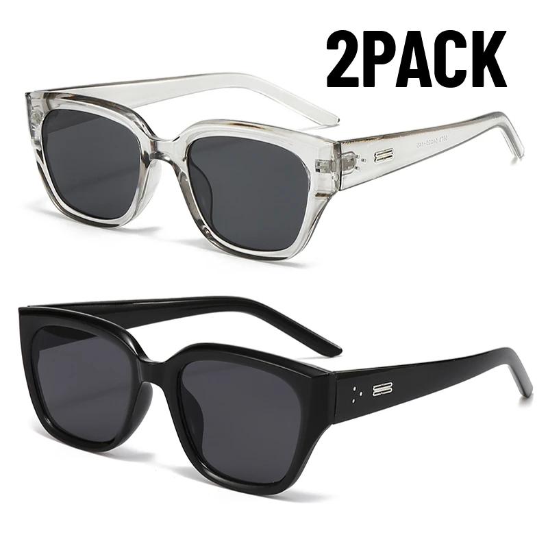 2PACK Korean Fashion Square Sunglasses UV400 Retro Trendy Street Photography Sunshade Mirrors for Women