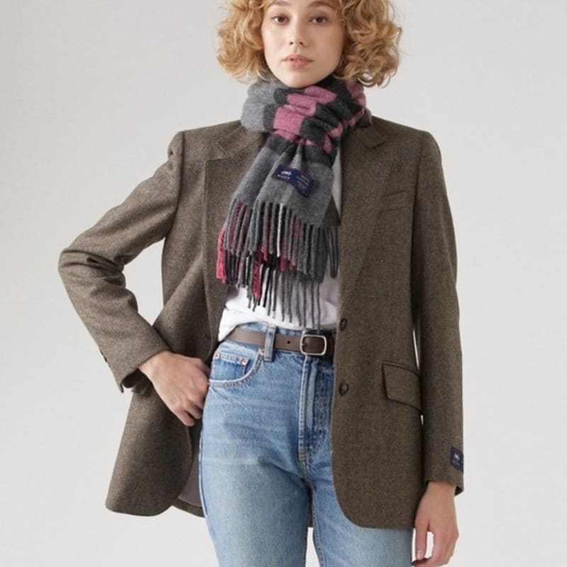 ABRAHAM MOON Merino Wool Shawl Muffler 50cm - Westminster Gray Pink